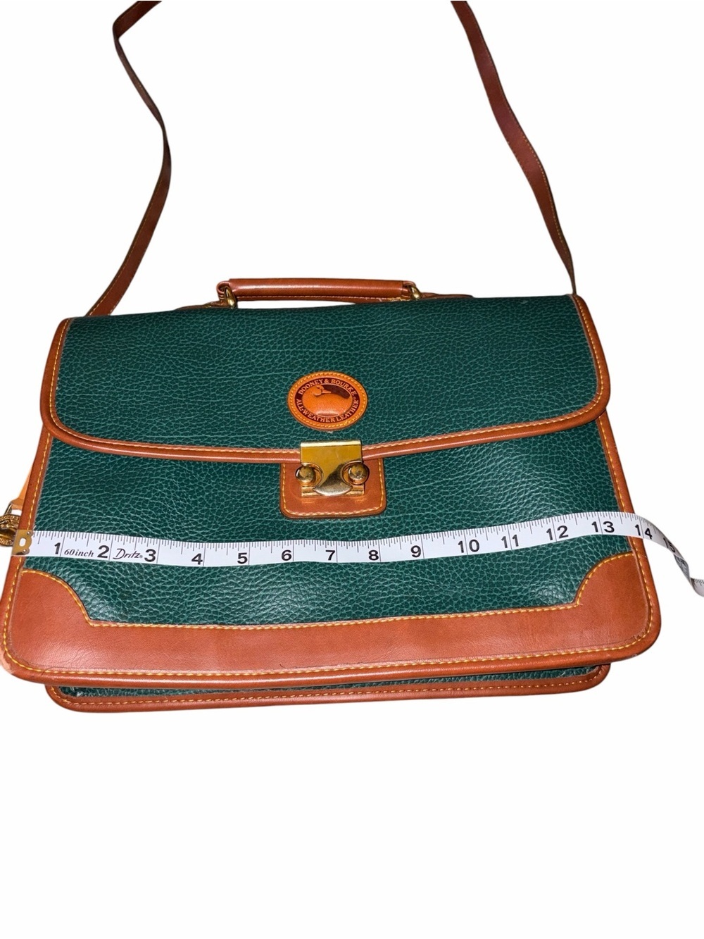 Vintage Dooney & Bourke All Weather Leather Emerald Green Leather Messenger Bag - Picture 10 of 11